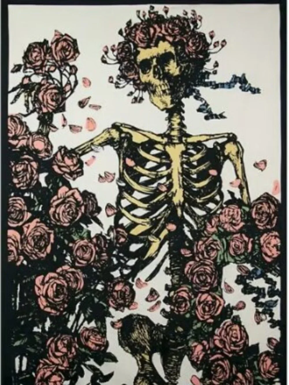 Grateful Dead 3D Faded Skeleton & Roses Tapestry ~60 x 90 ~ w/Corner Loops ~New!